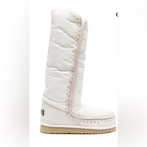 MOU Tall Ivory Sheepskin Boots with Rhinestone Logo - New! Sz39